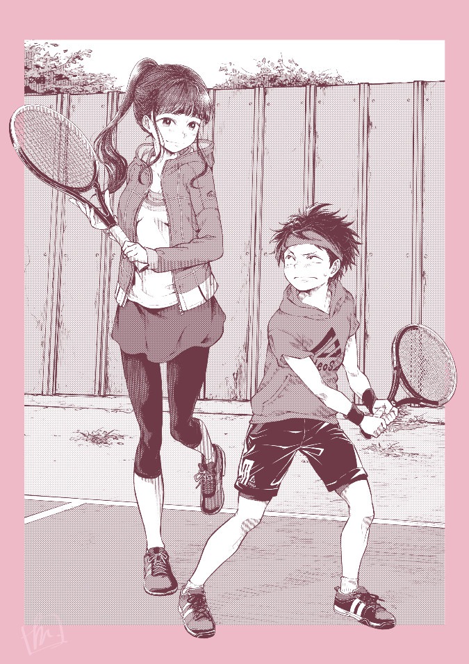 ぼくにテニスを教えるお姉さんは、大きい。